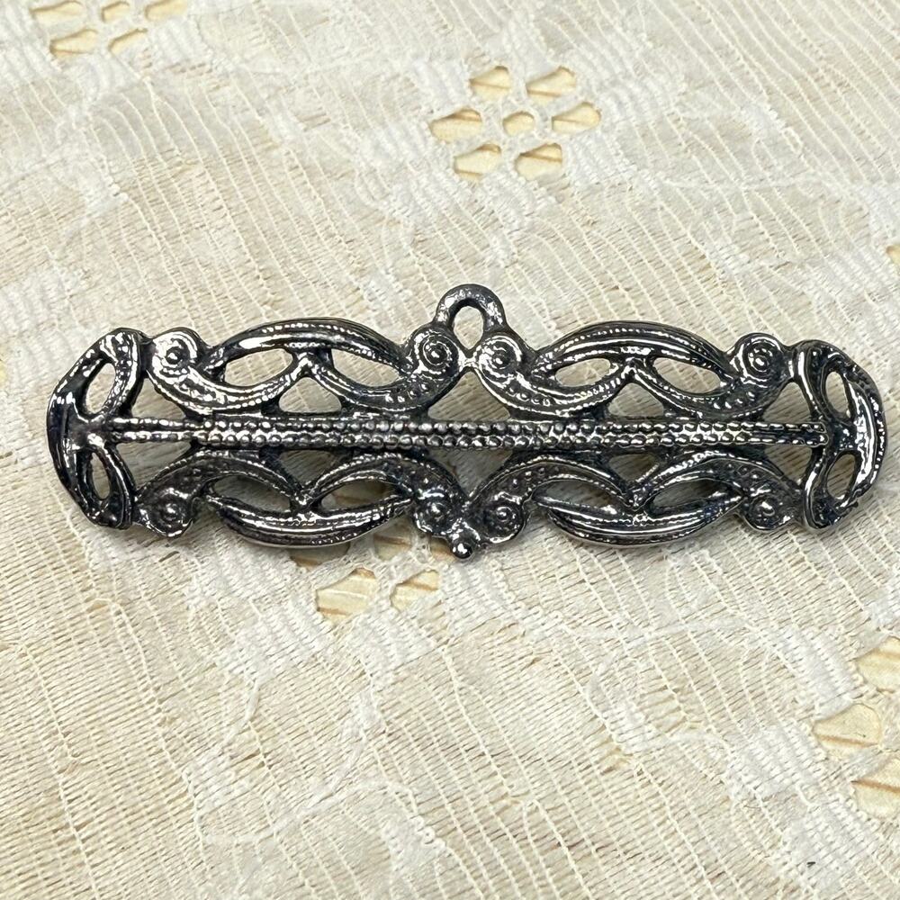 Vintage 80s 90s Silver Toned Ornate 2" Brooch Whimsigoth Goth Vampire Witchy